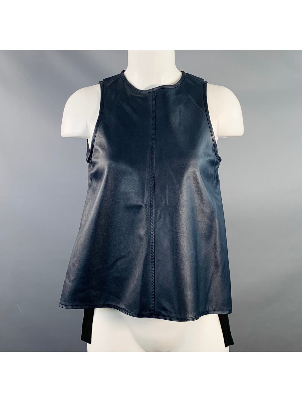 DAMIR DOMA Size S Navy Black Sheepskin Chiffon Sleeveless Casual Top